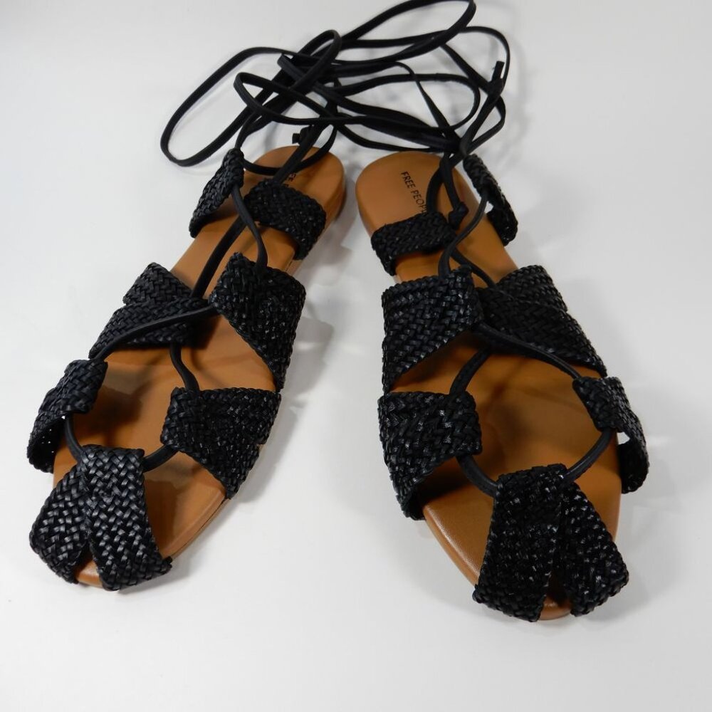 FREE PEOPLE Sunny Gilly Flats Wrap SANDALS Size 9 Black Woven Leather NEW $128 - Picture 8 of 15
